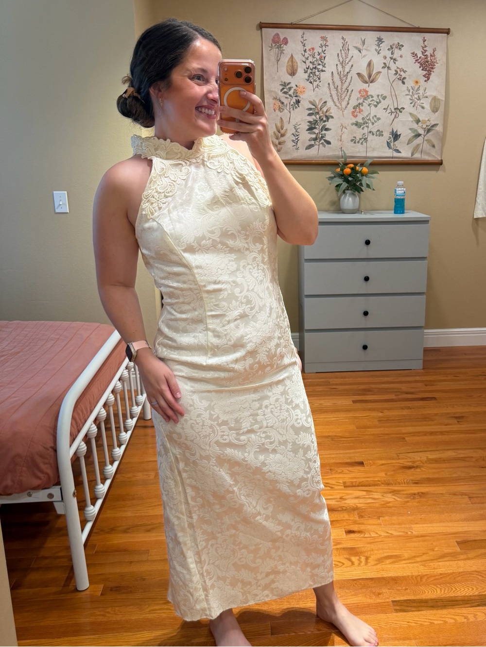Vintage Scott McClintock Cream Lace Maxi Dress with High Neck Wedding Bridal 10